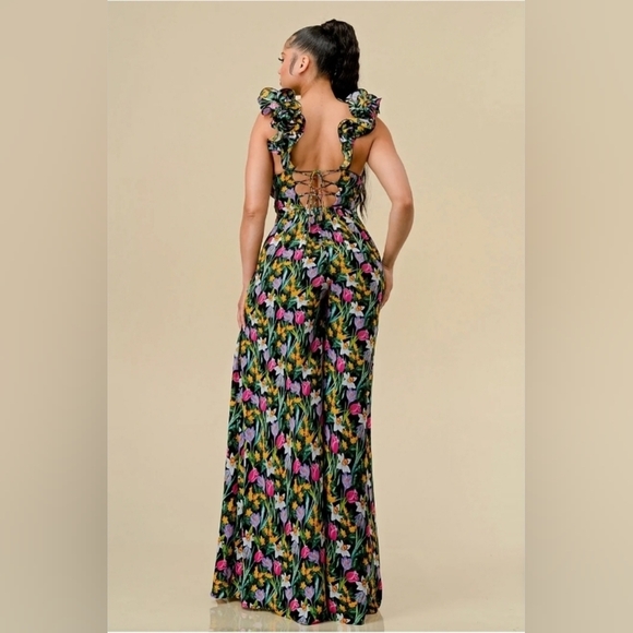 Boutique Floral Multicolor Maxi Jumpsuit Size S Boutique - Picture 2 of 2